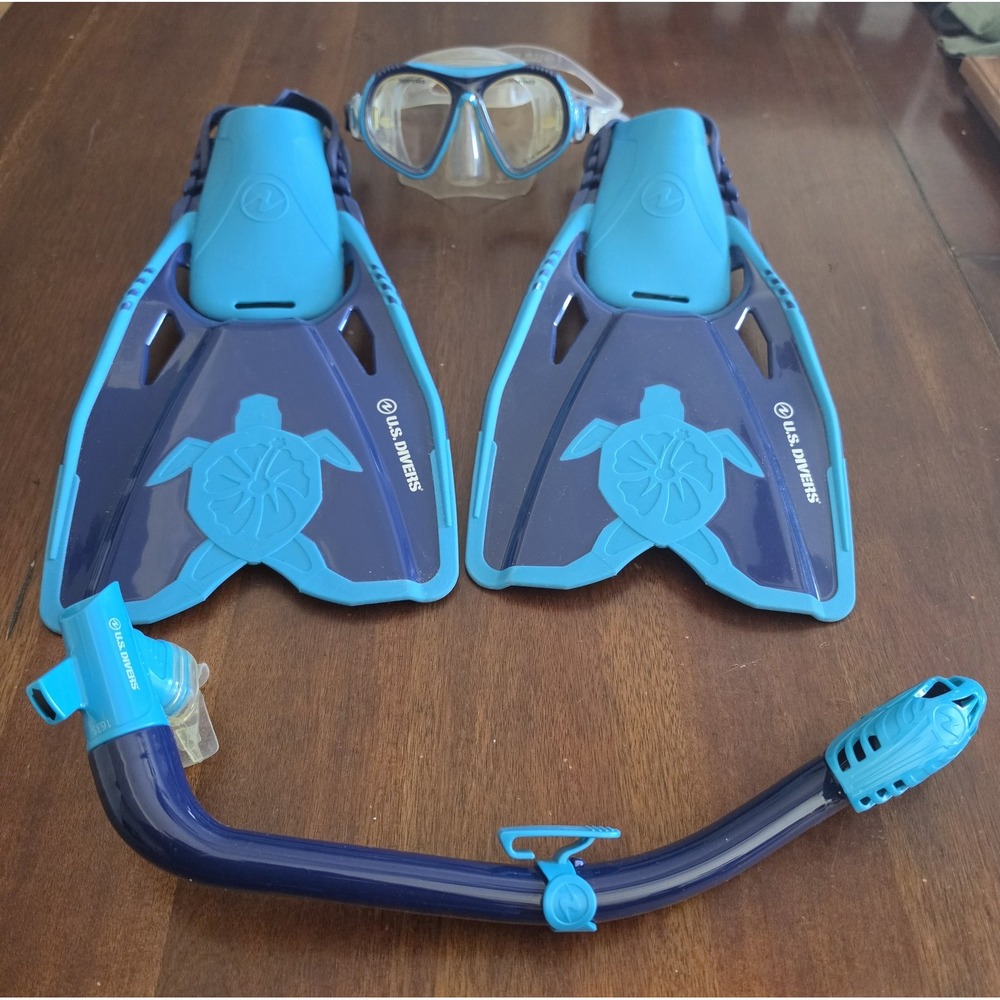 U.S. Divers Snorkeling Set LG Blue Unisex Snorkel Mask Fins Gear Kit